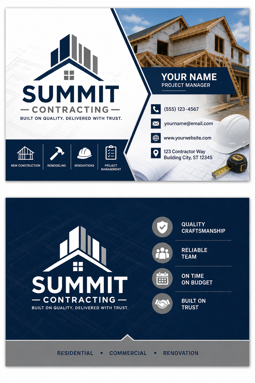 Contractor Business Card — corporate style business card design