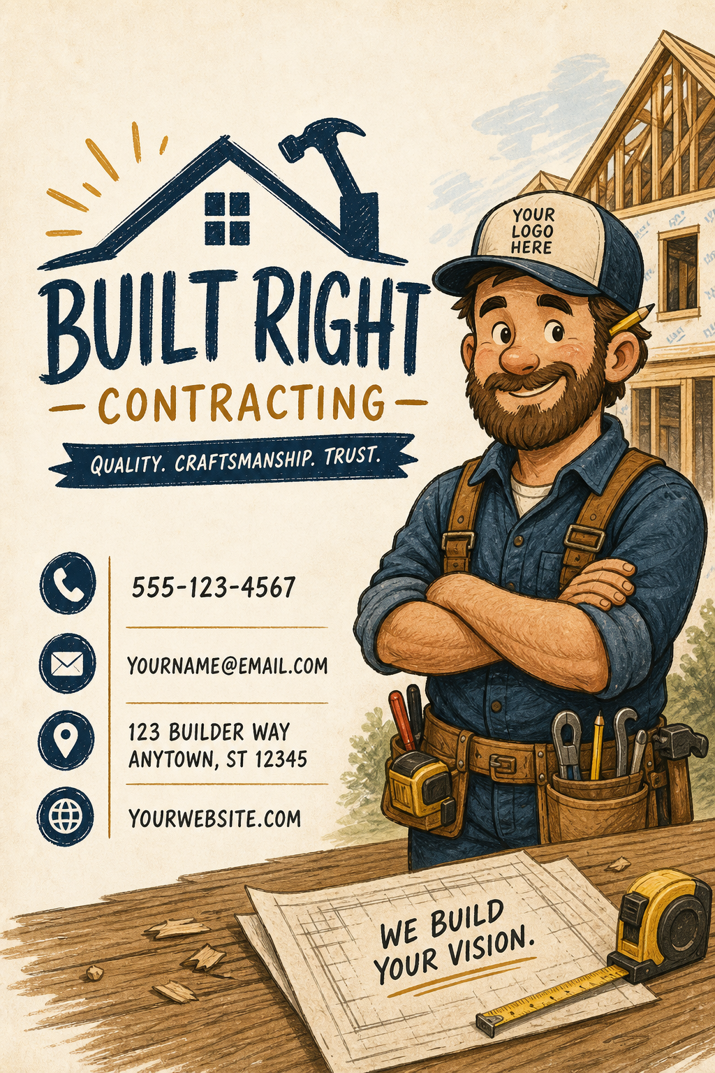 Contractor Business Card — illustration style business card design