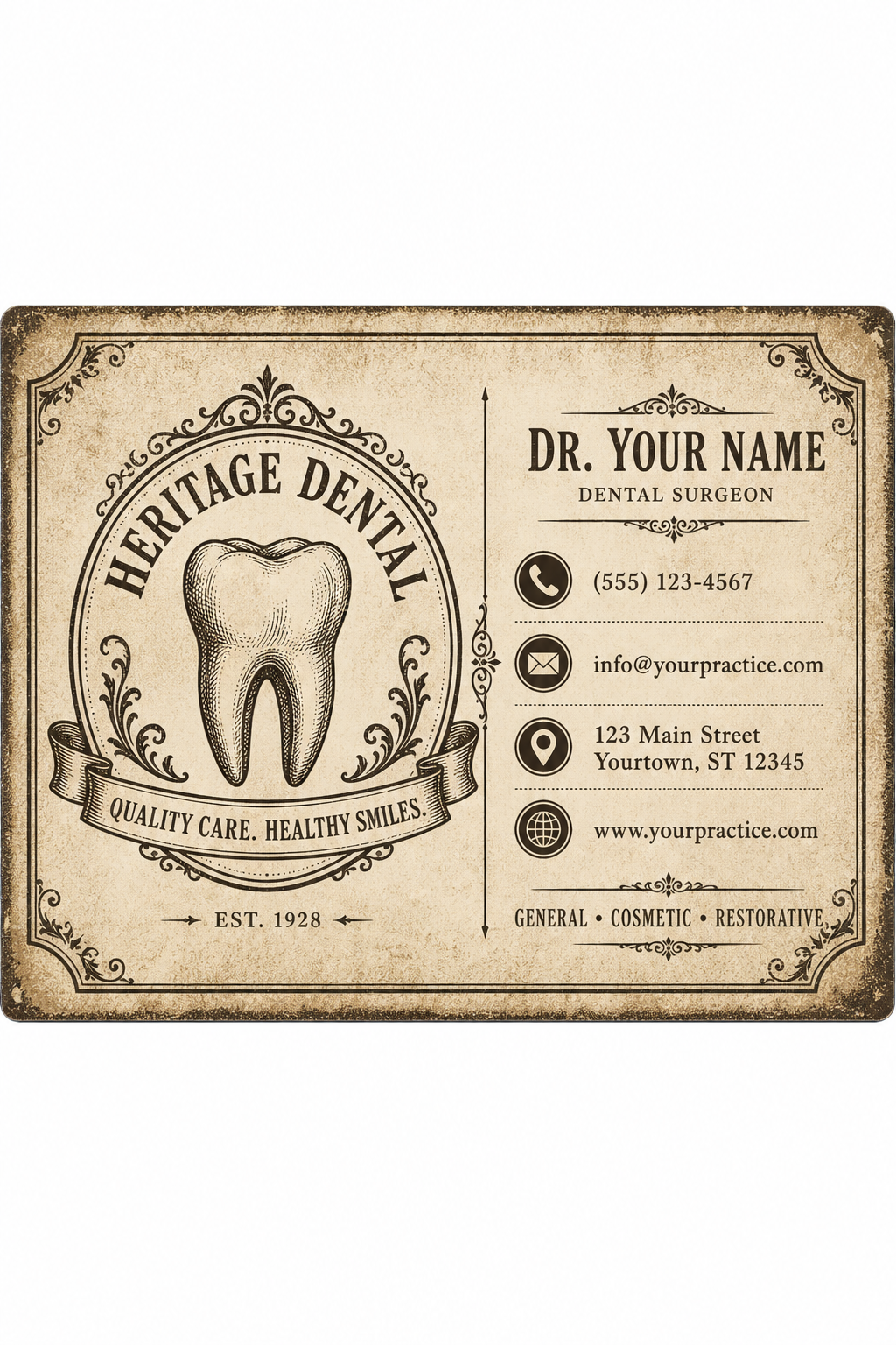 Dental Business Card — vintage style business card design