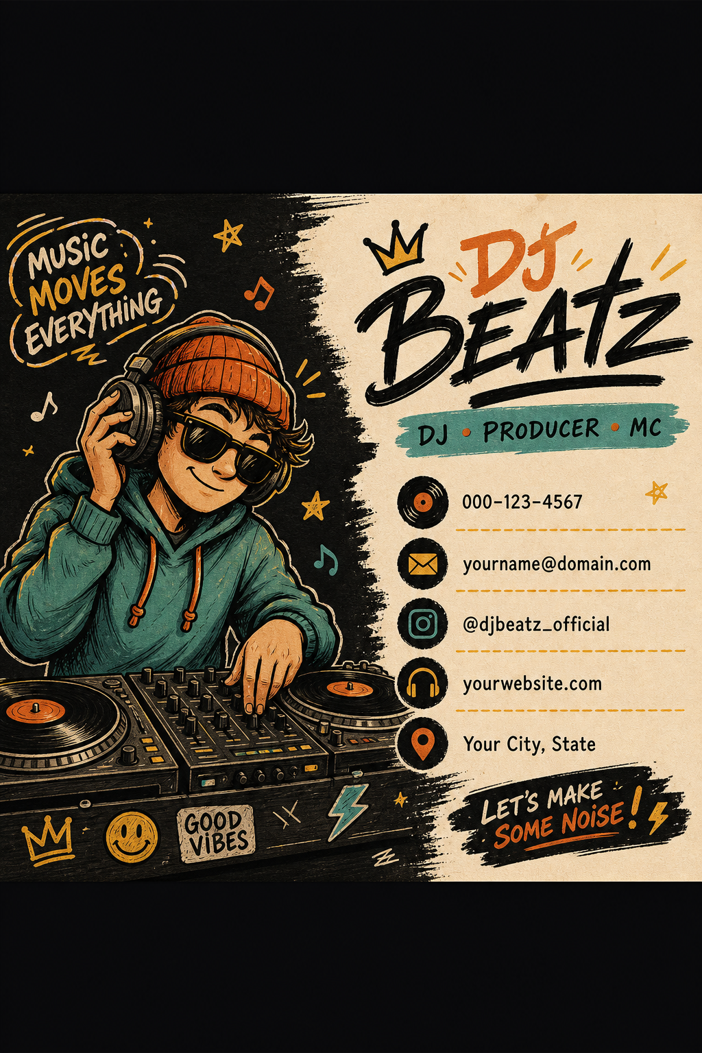 Dj Business Card — illustration style business card design