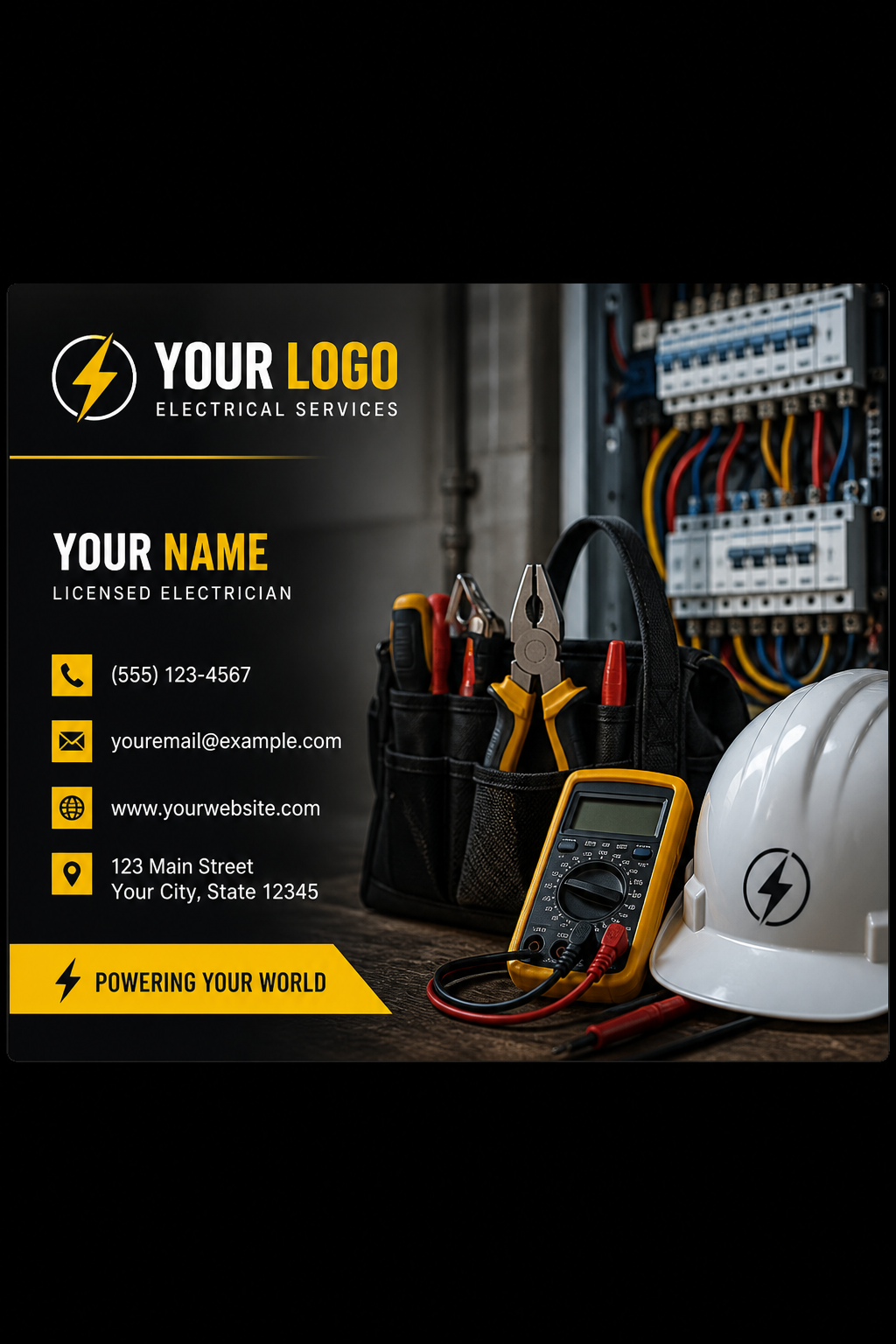 Electrician Business Card — photo-realistic style business card design
