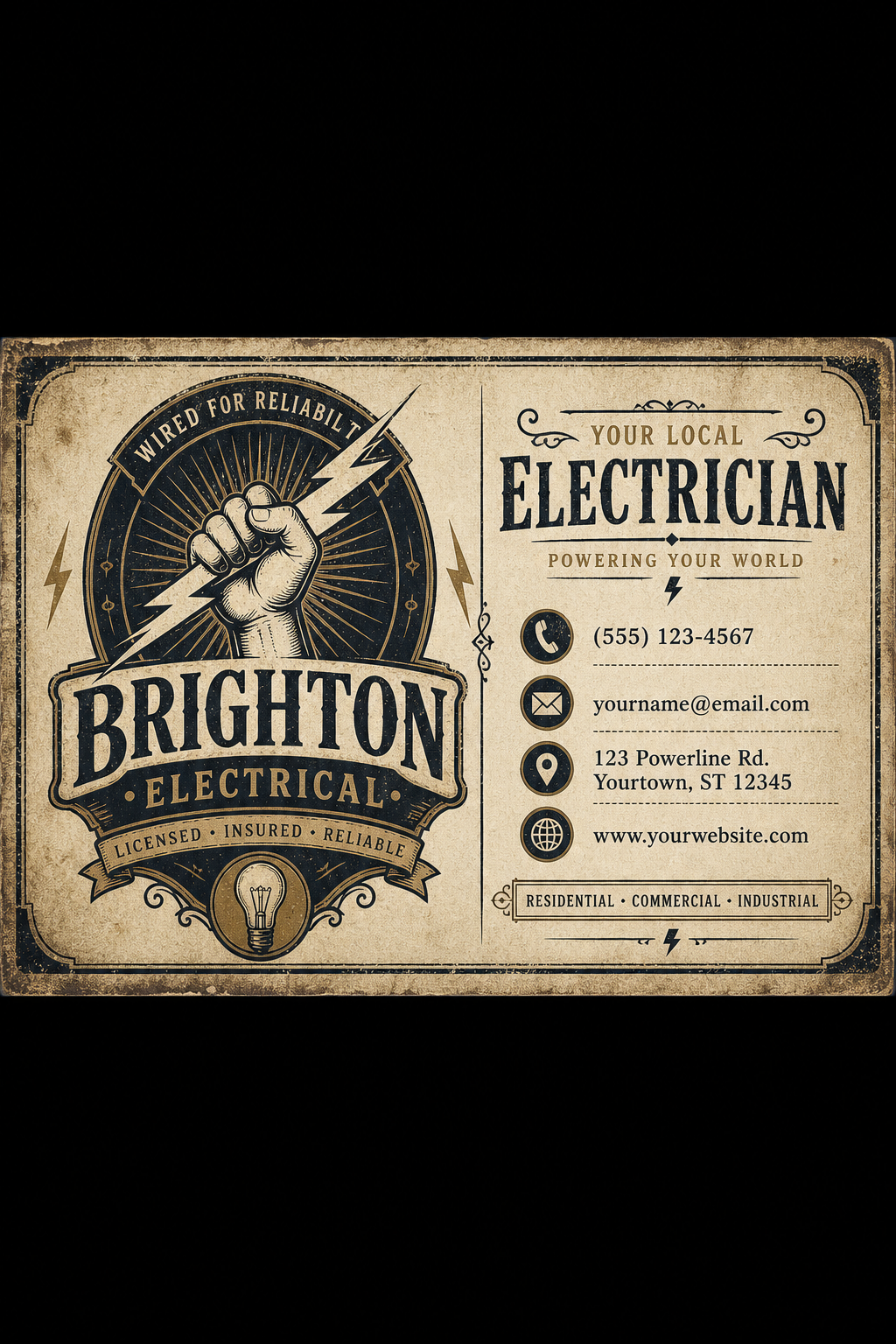 Electrician Business Card — vintage style business card design