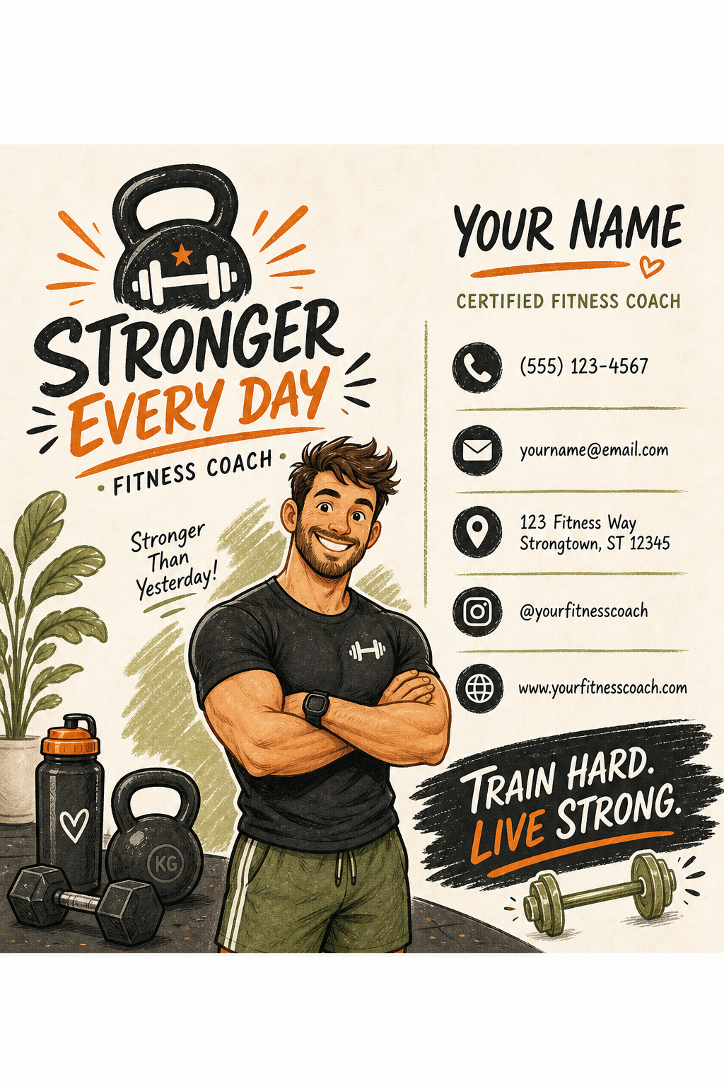 Fitness Business Card — illustration style business card design