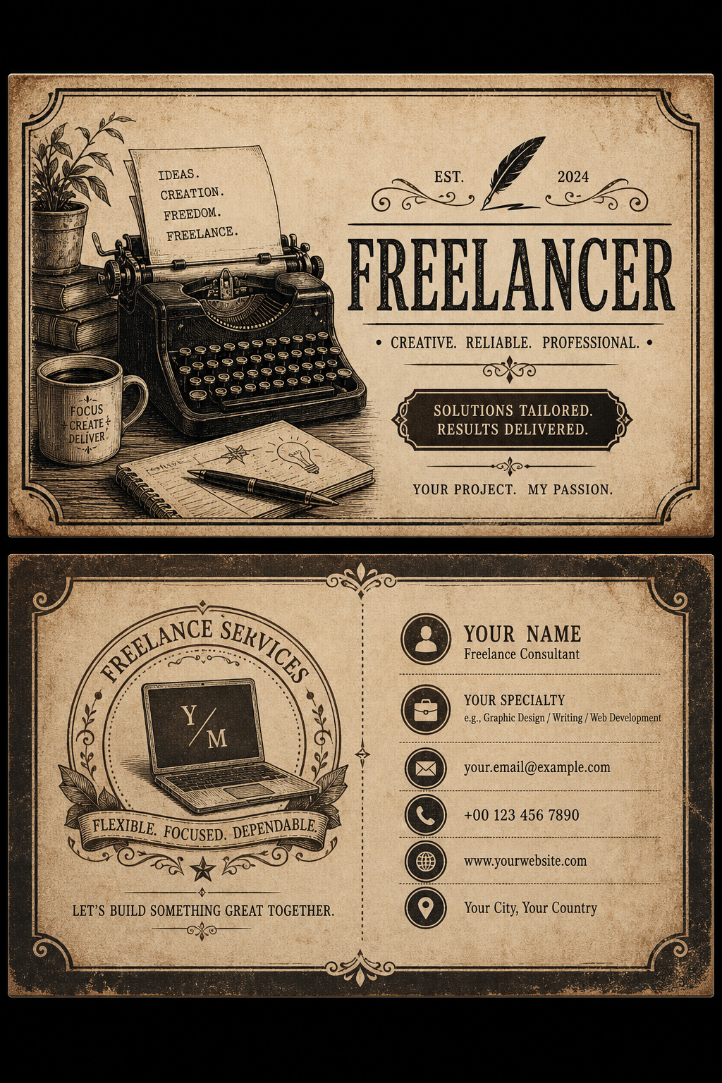 Freelancer Business Card — vintage style business card design