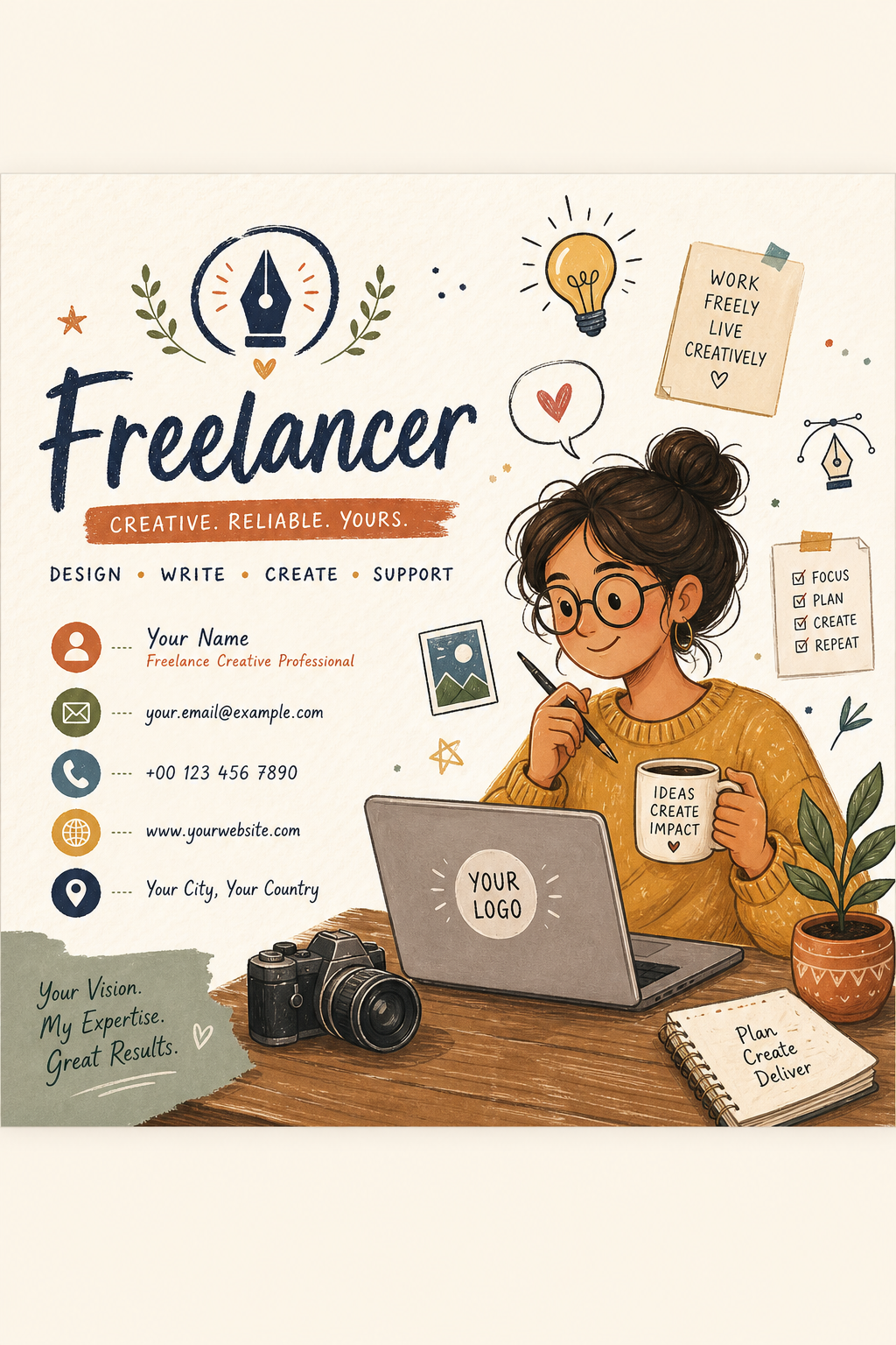 Freelancer Business Card — illustration style business card design