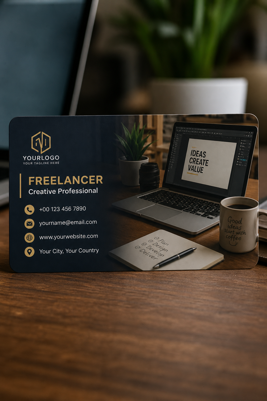 Freelancer Business Card — photo-realistic style business card design