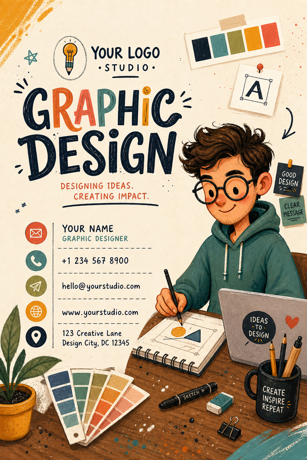 Graphic Design Business Card — illustration style business card design