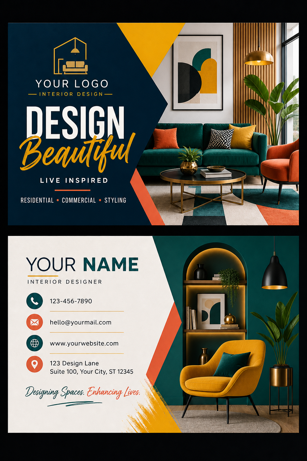 Interior Design Business Card — vibrant style business card design