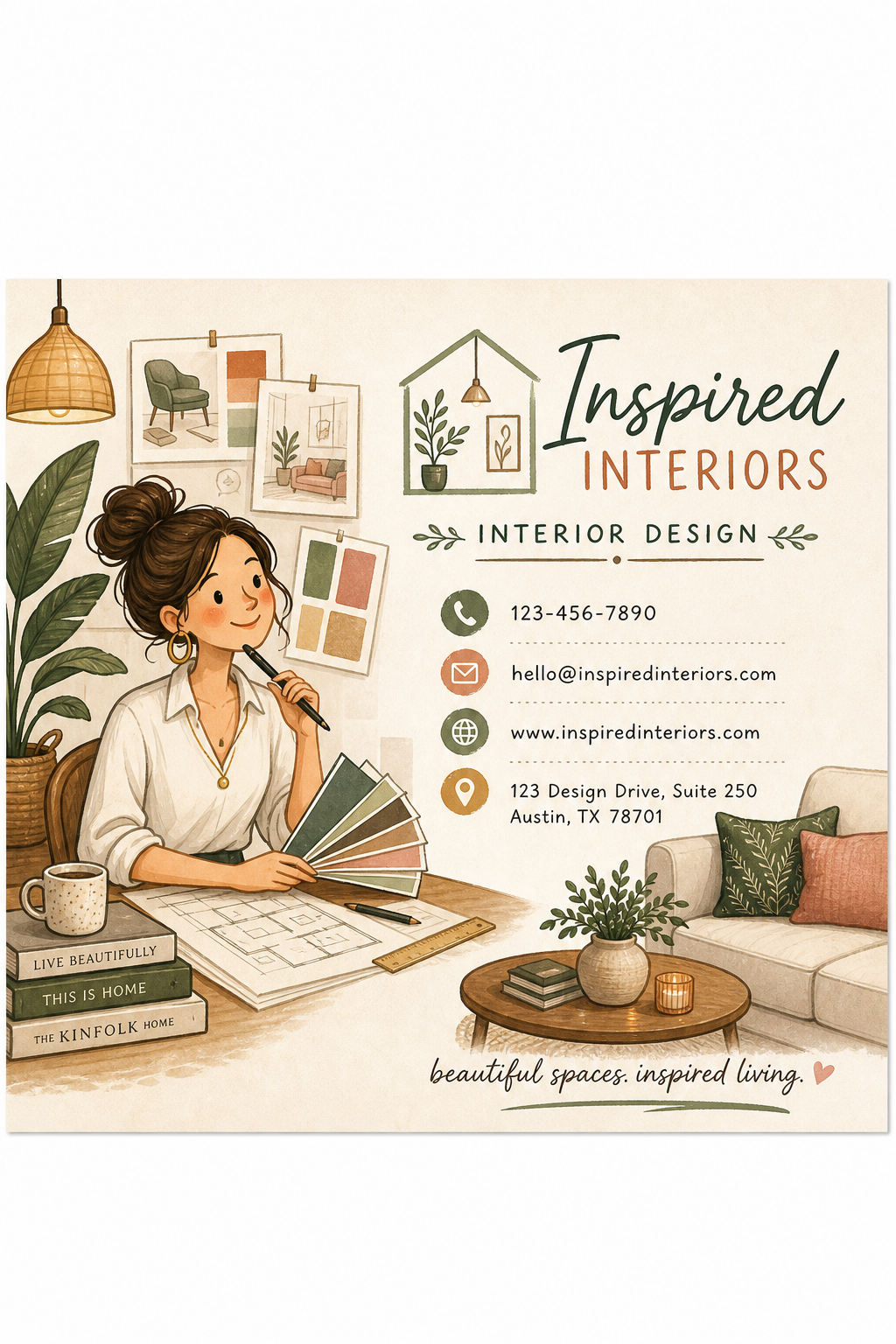Interior Design Business Card — illustration style business card design