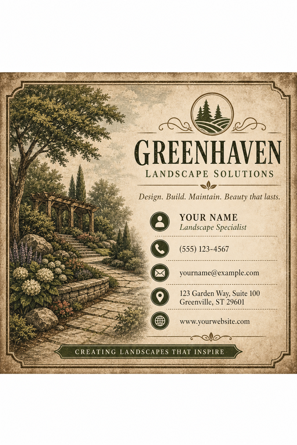 Landscape Business Card — vintage style business card design