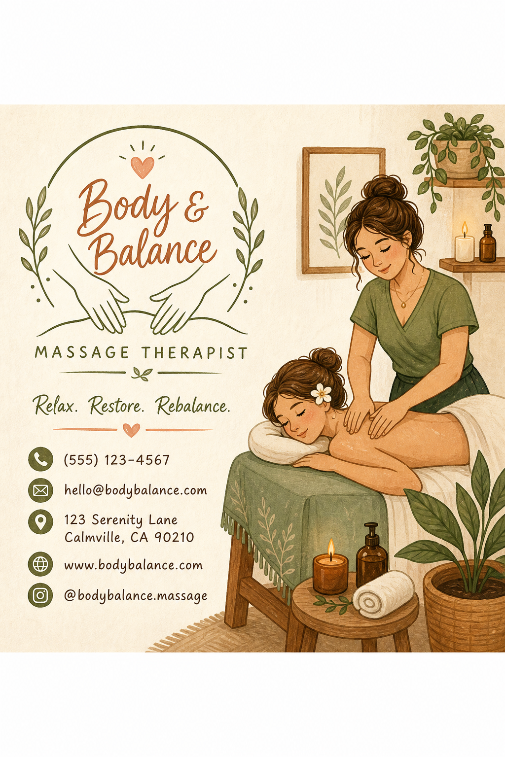 Massage Therapist Business Card — illustration style business card design