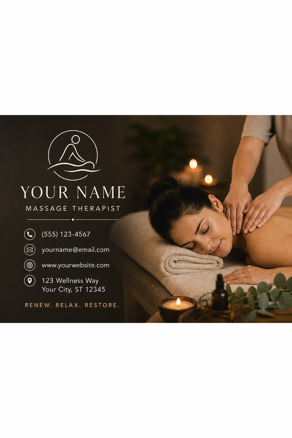 Massage Therapist Business Card — photo-realistic style business card design