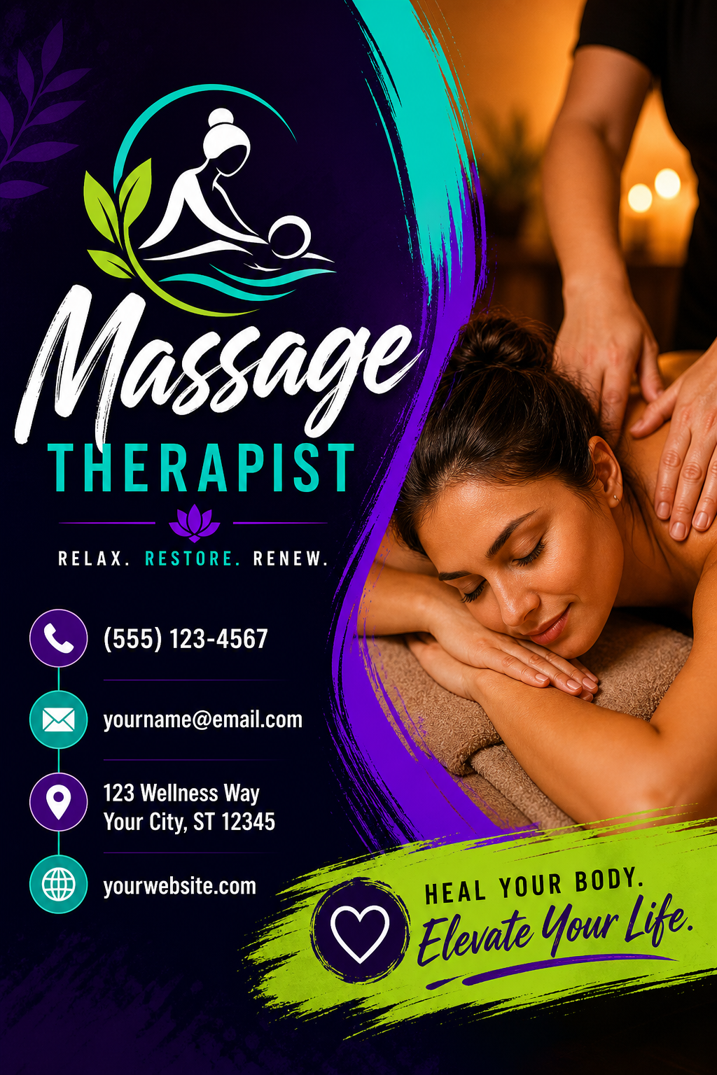 Massage Therapist Business Card — vibrant style business card design