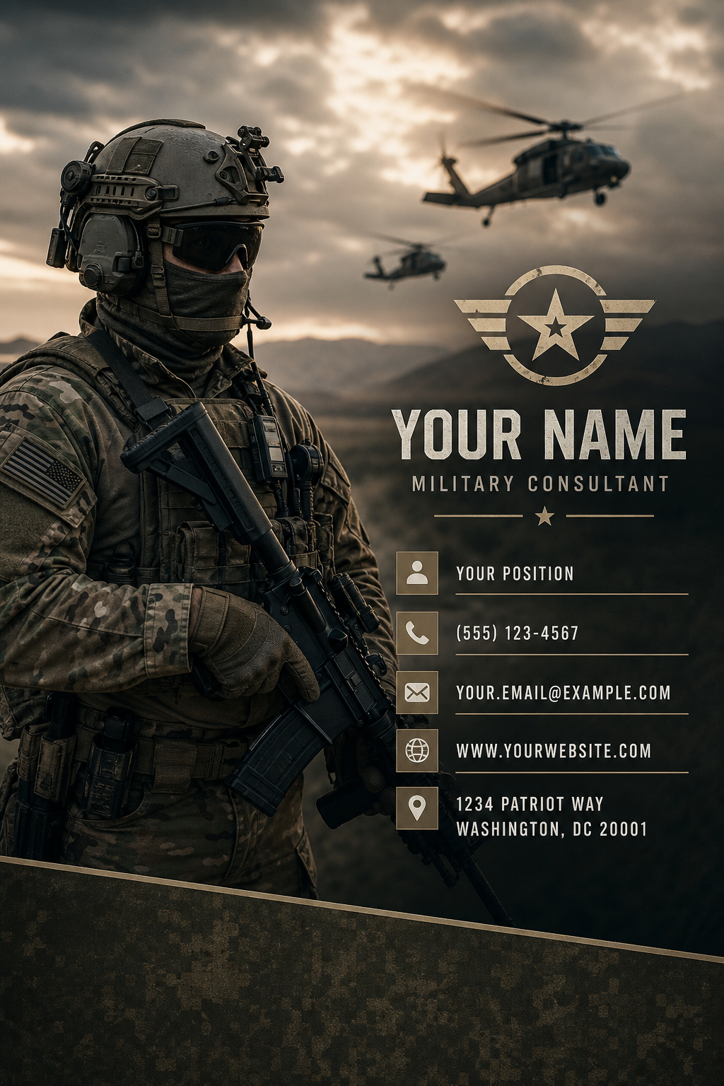 Military Business Card — photo-realistic style business card design