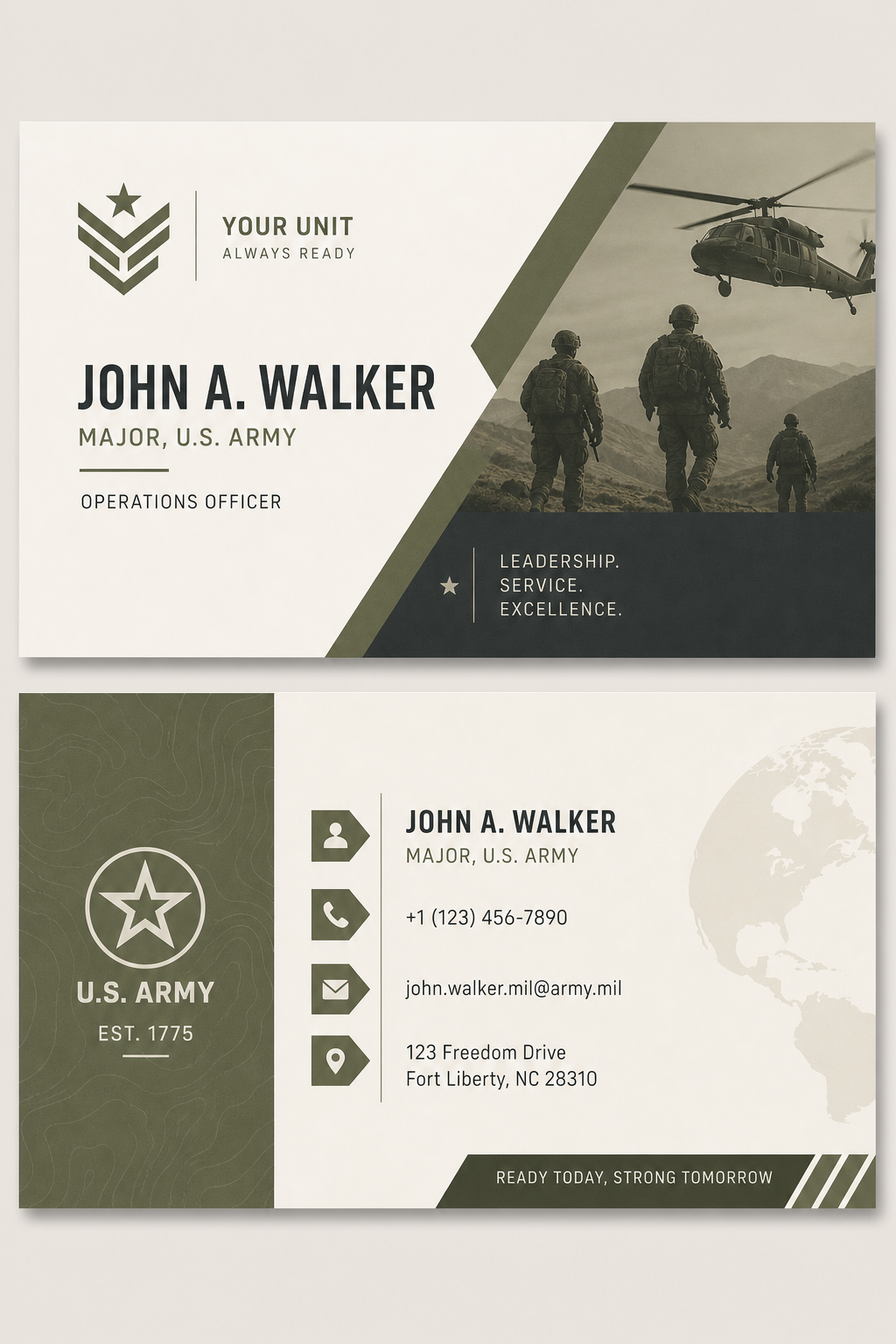 Military Business Card — modern style business card design