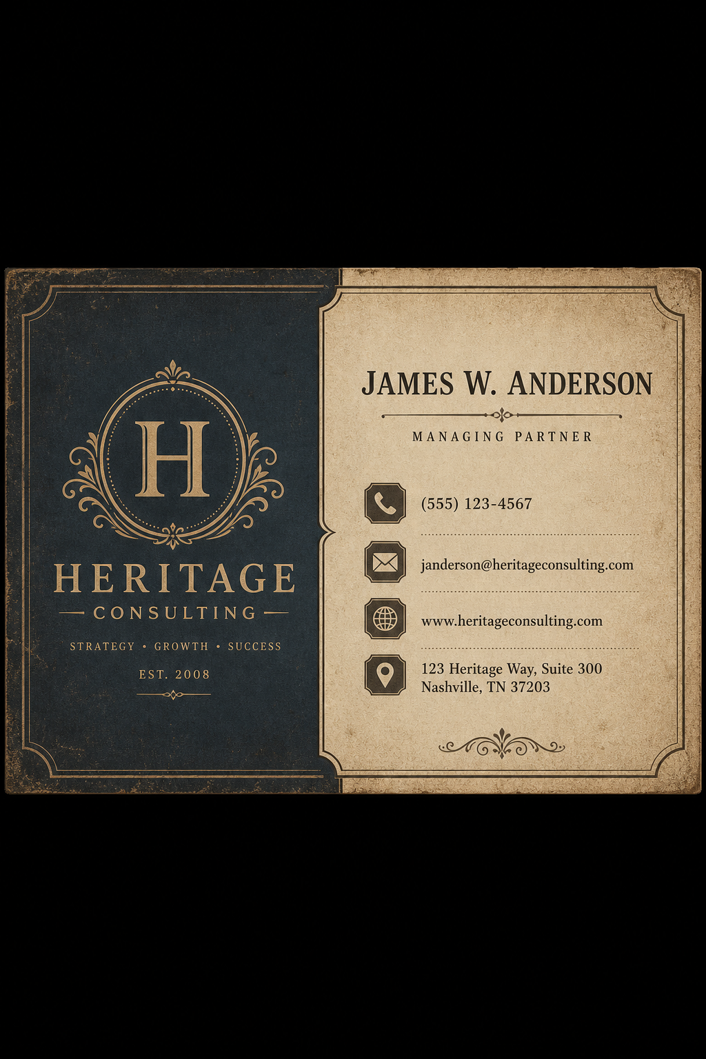 Professional Business Card — vintage style business card design, featuring corporate gradient, clean grid layout, professional palette