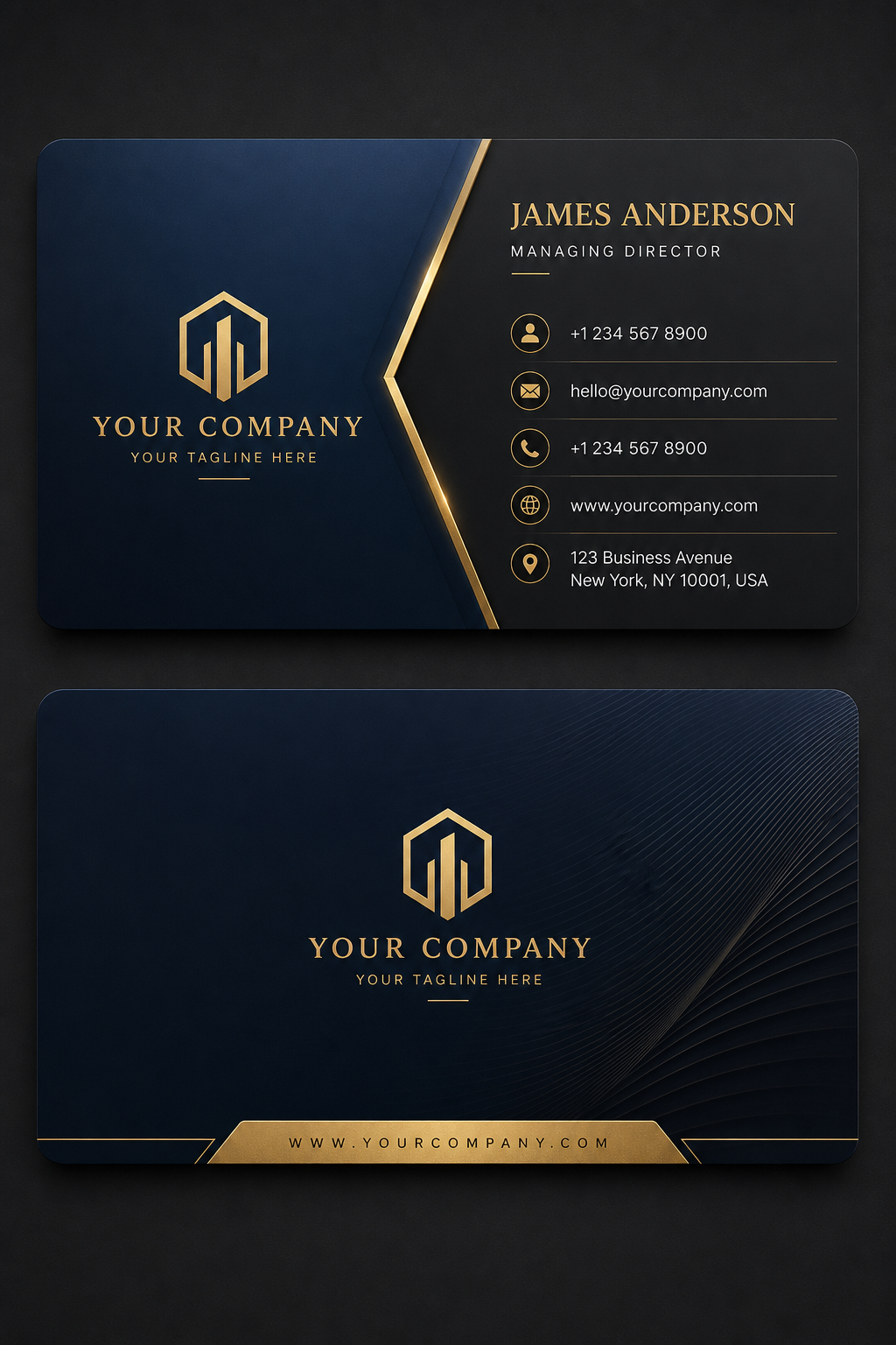 Professional Business Card — elegant style business card design, featuring corporate gradient, clean grid layout, professional palette