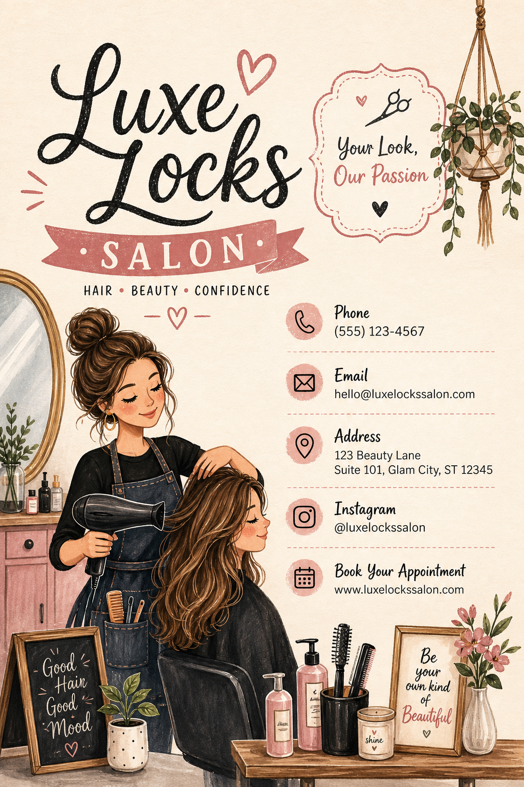 Salon Business Card — illustration style business card design