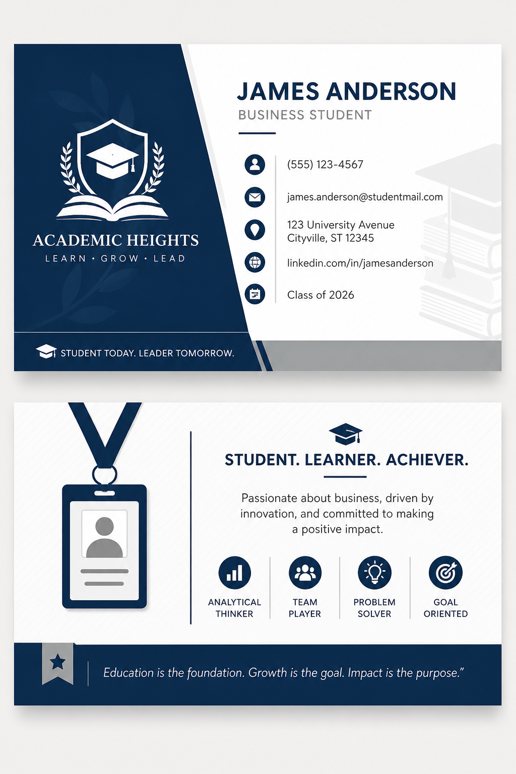 Student Business Card — corporate style business card design