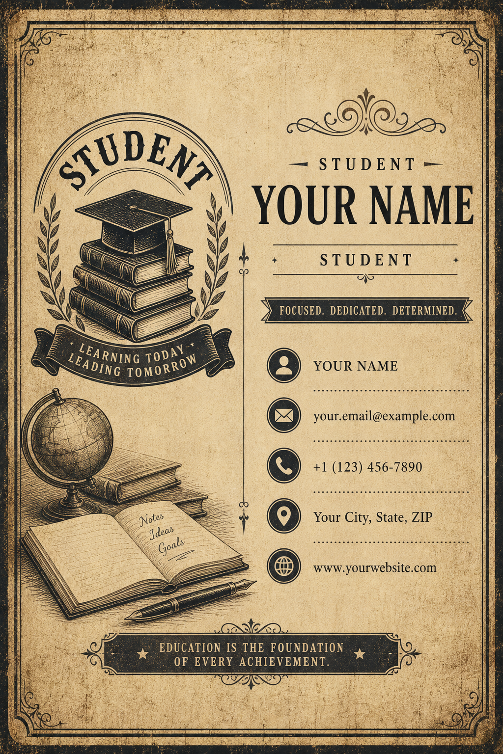 Student Business Card — vintage style business card design