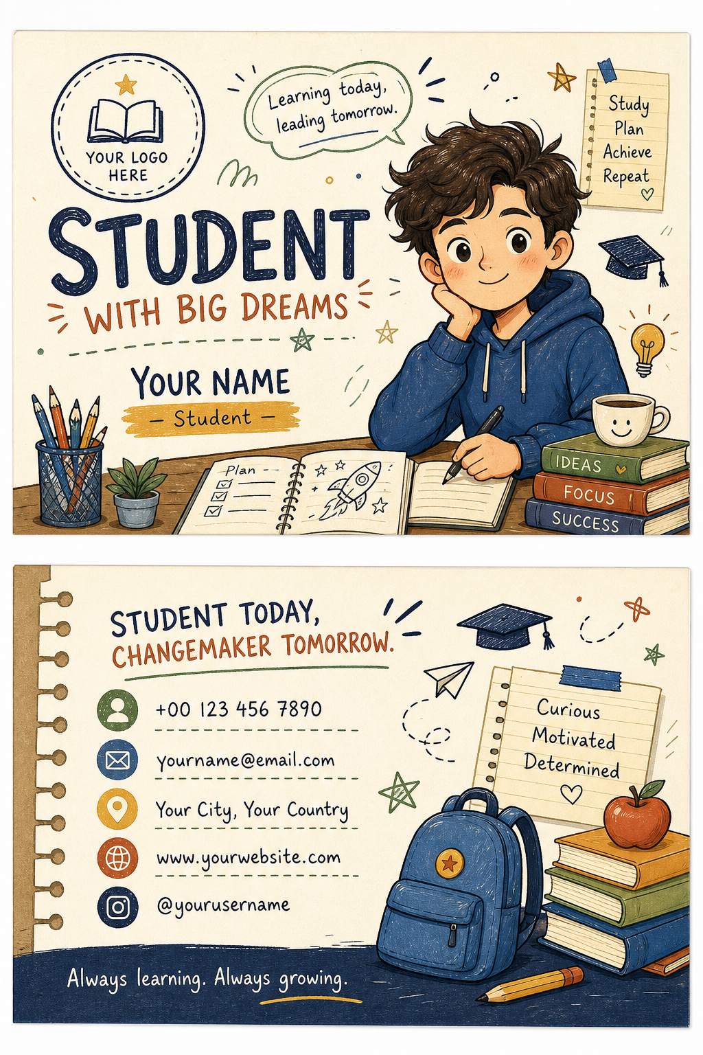 Student Business Card — illustration style business card design
