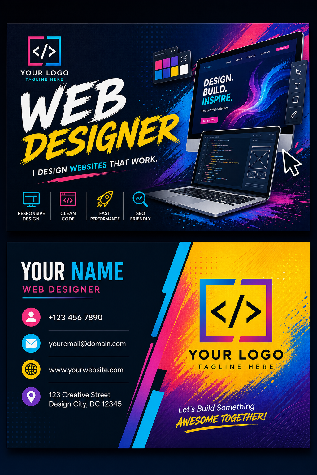 Web Designer Business Card — vibrant style business card design
