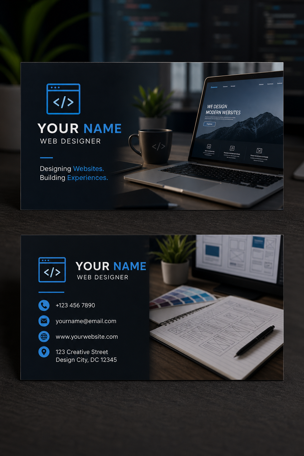 Web Designer Business Card — photo-realistic style business card design
