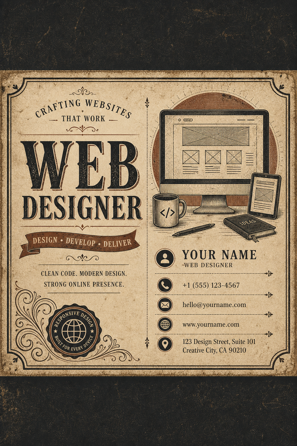 Web Designer Business Card — vintage style business card design