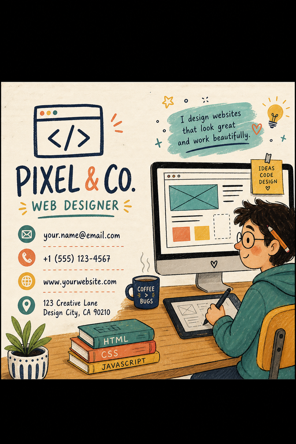 Web Designer Business Card — illustration style business card design