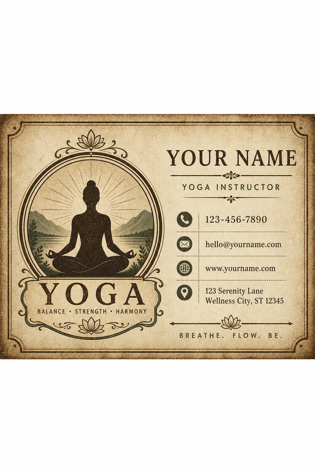 Yoga Business Card — vintage style business card design