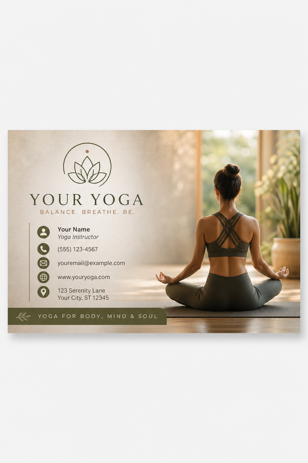 Yoga Business Card — photo-realistic style business card design