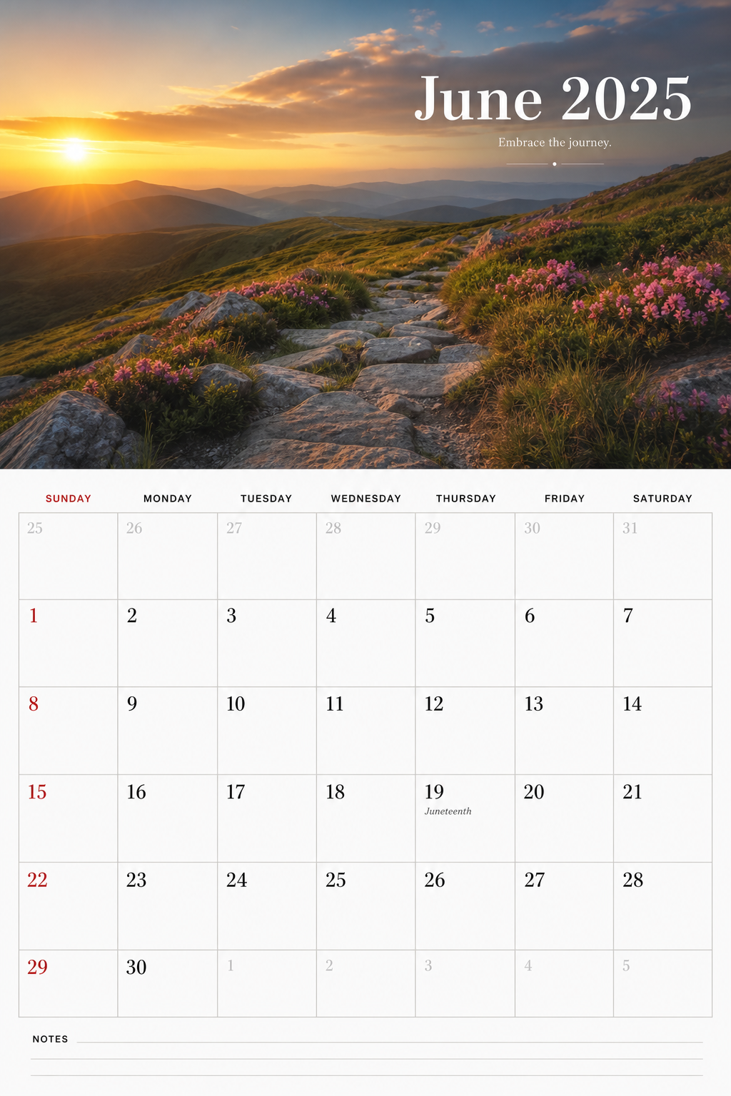 Monthly Calendar — photo-realistic style calendar page