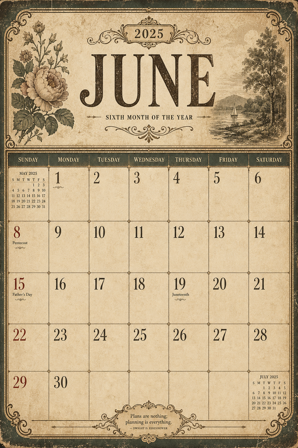 Monthly Calendar — vintage style calendar page