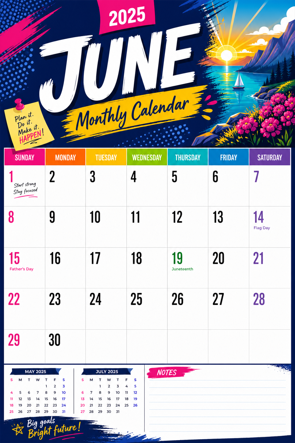 Monthly Calendar — vibrant style calendar page