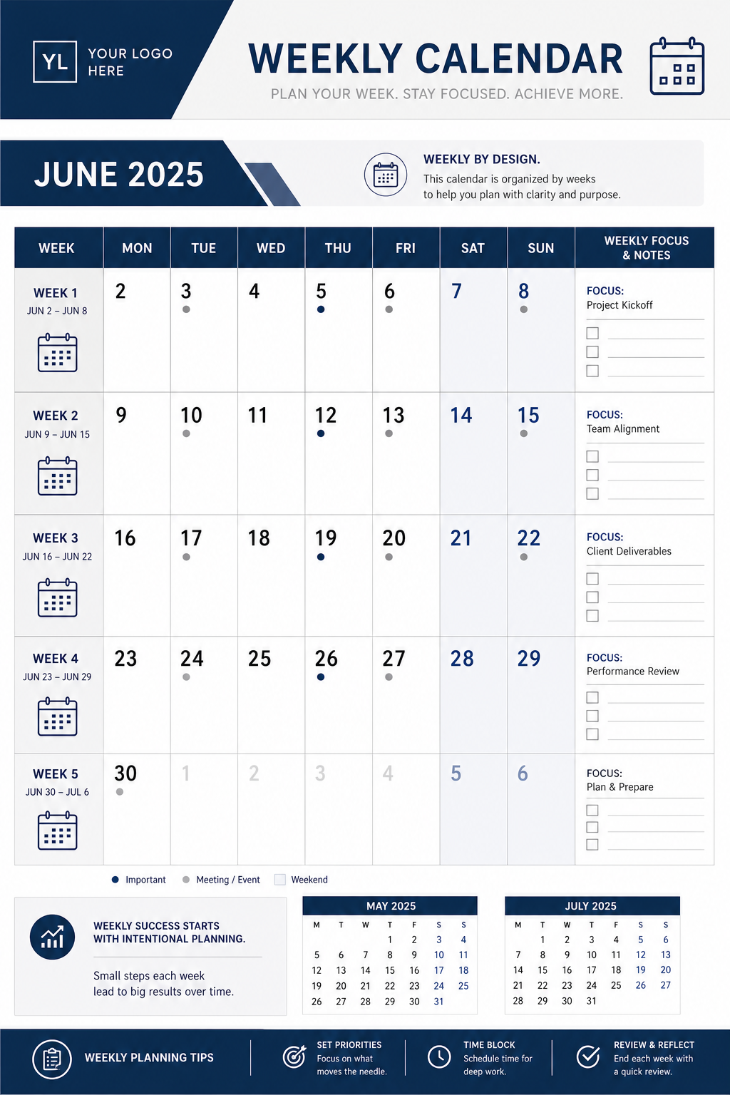 Weekly Calendar — corporate style calendar page
