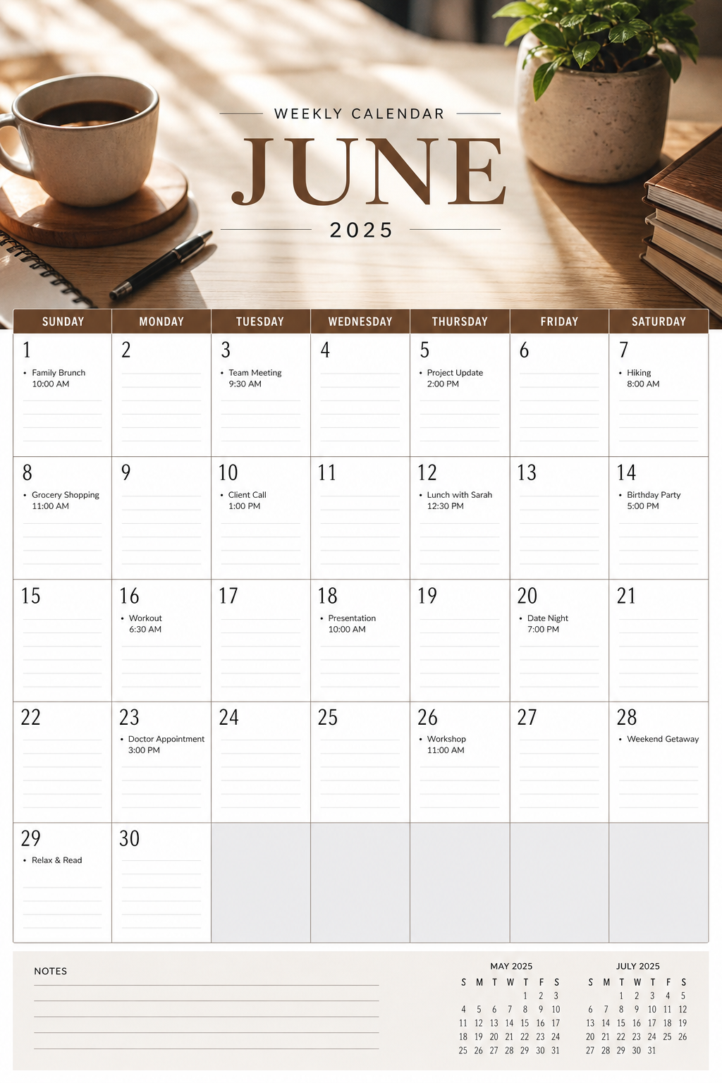 Weekly Calendar — photo-realistic style calendar page