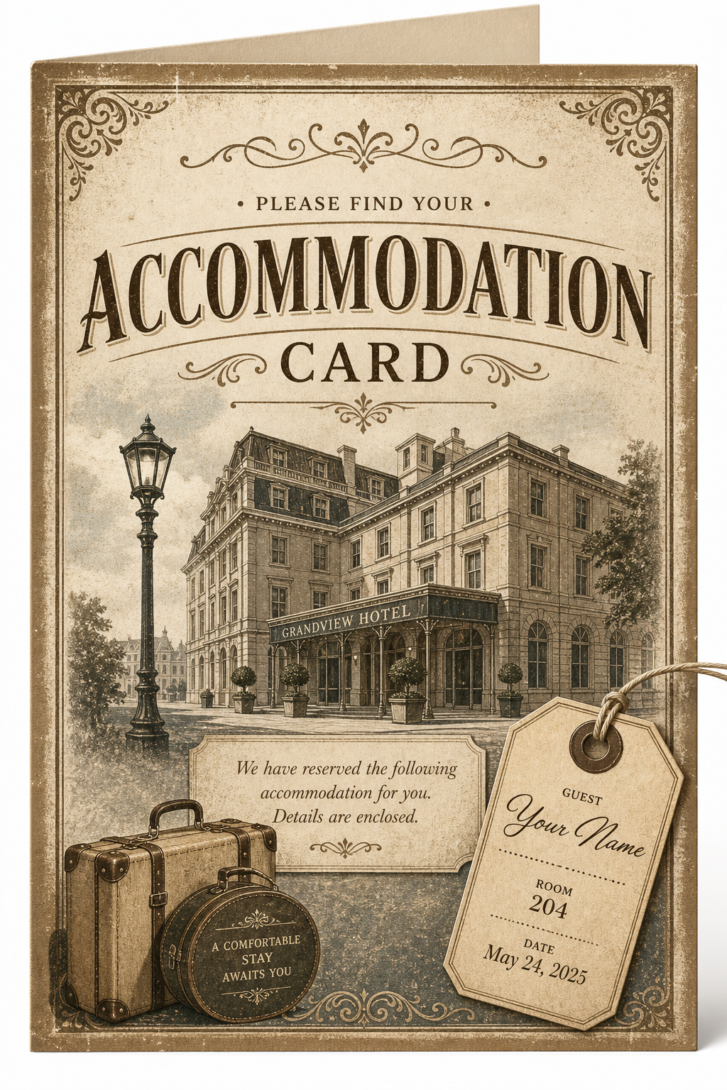 Accommodation Card — vintage style card design