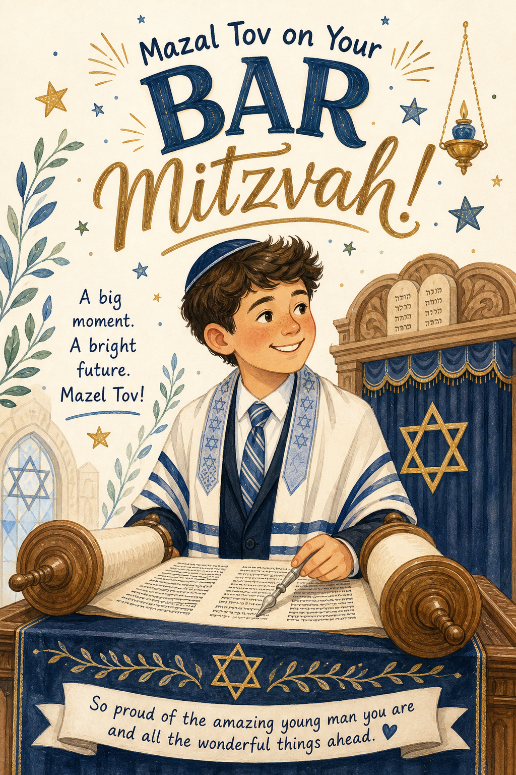 Bar Mitzvah Card — illustration style card design
