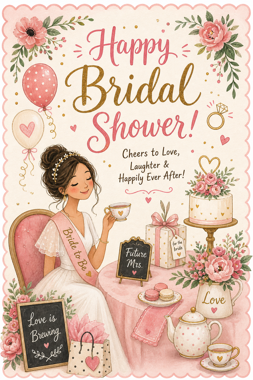 Bridal Shower Card — illustration style card design
