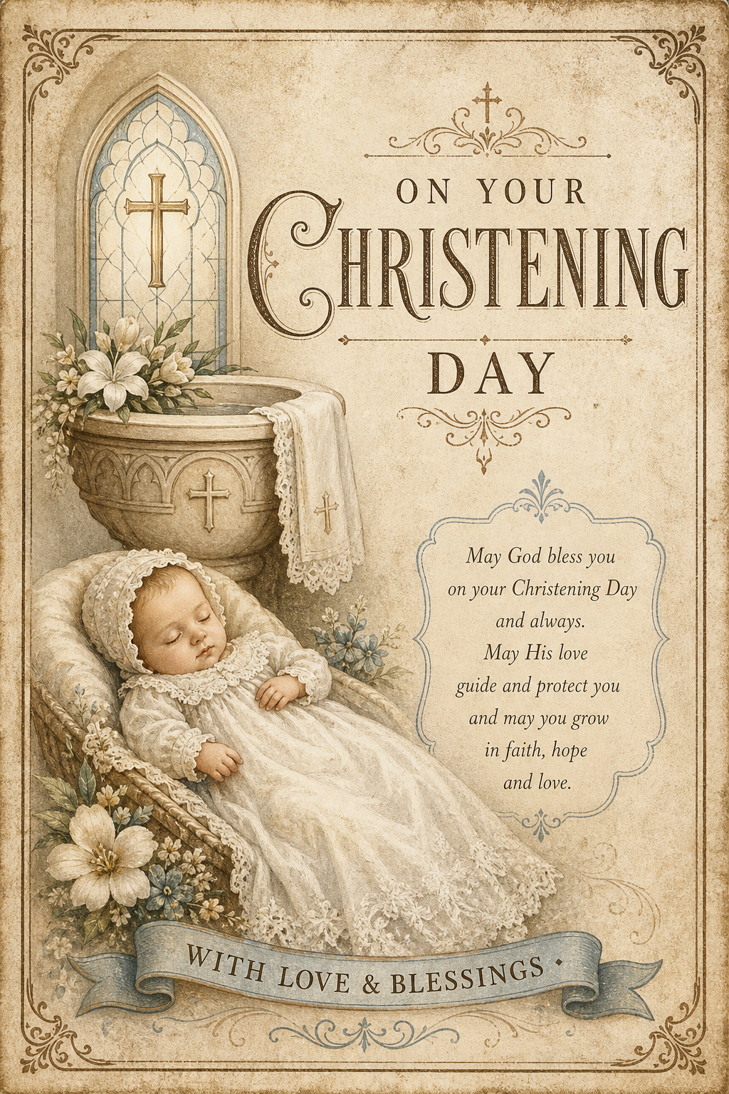Christening Card — vintage style card design
