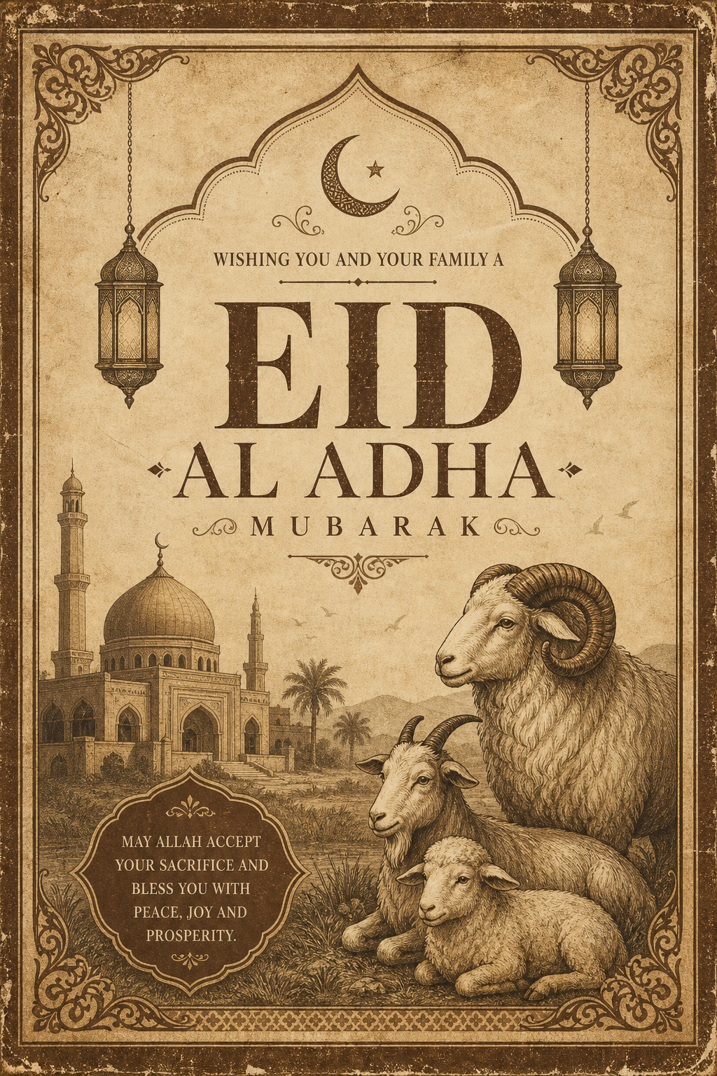 Eid Al Adha Card — vintage style card design