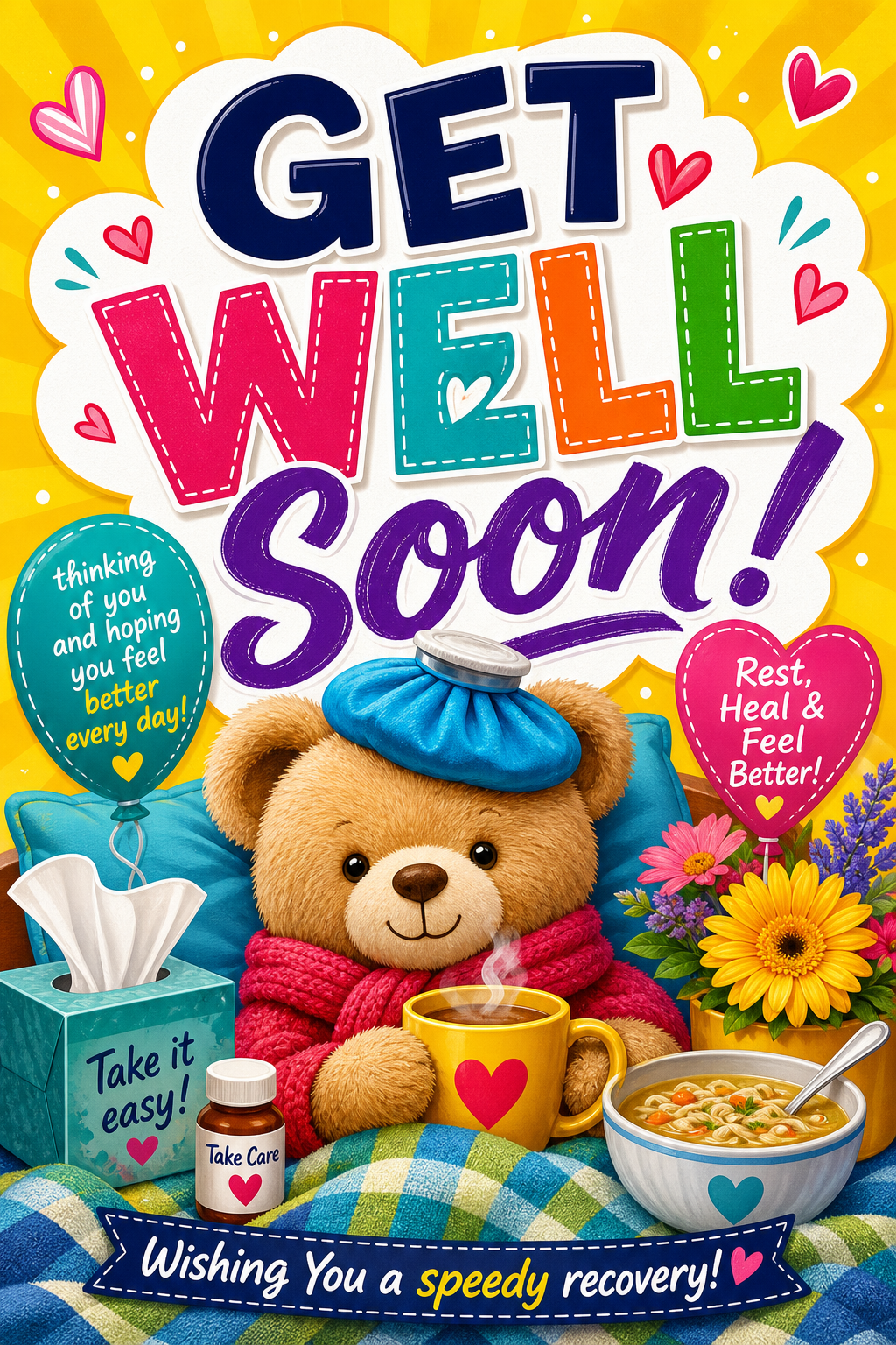 Get Well Soon Card — vibrant style card design