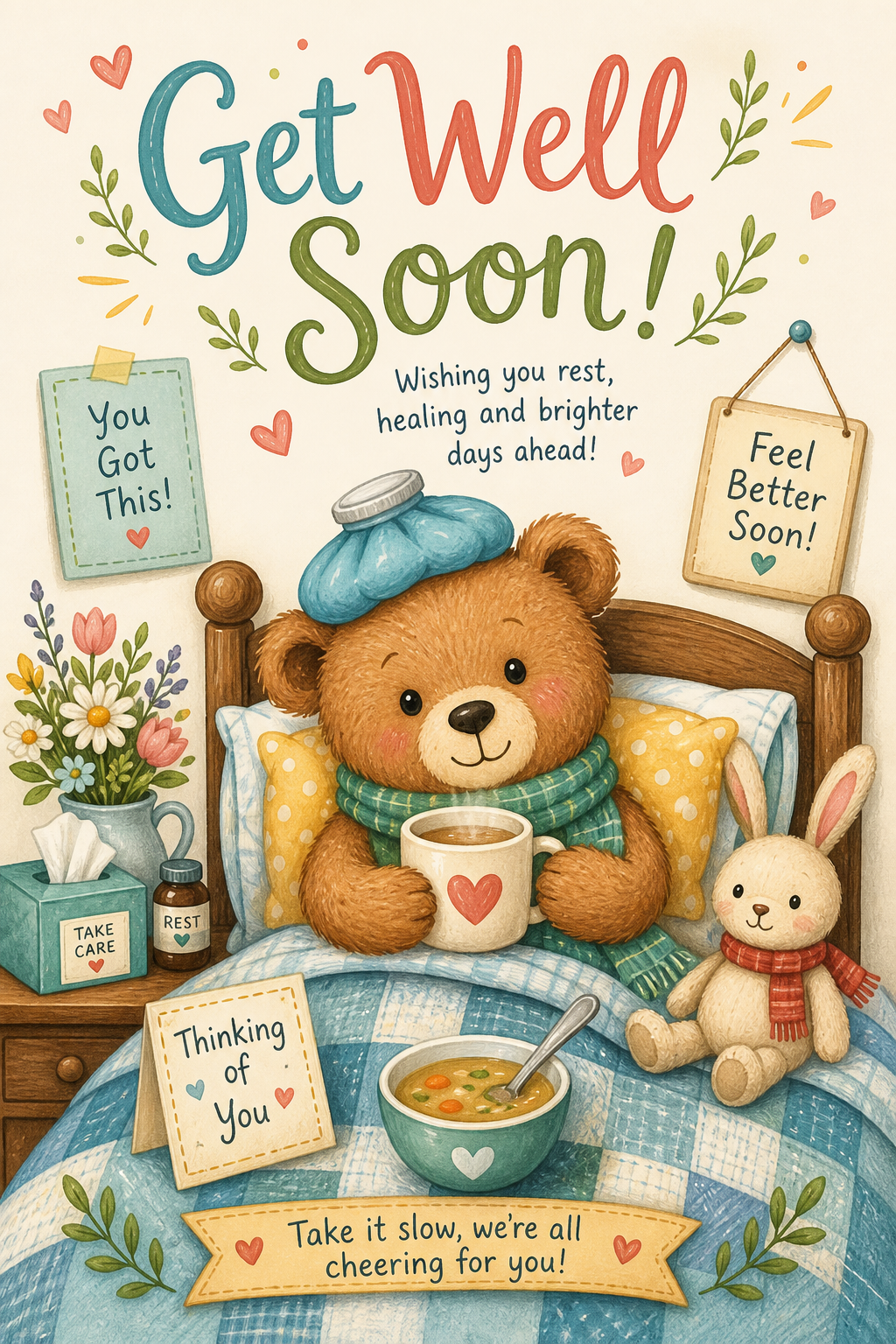 Get Well Soon Card — illustration style card design