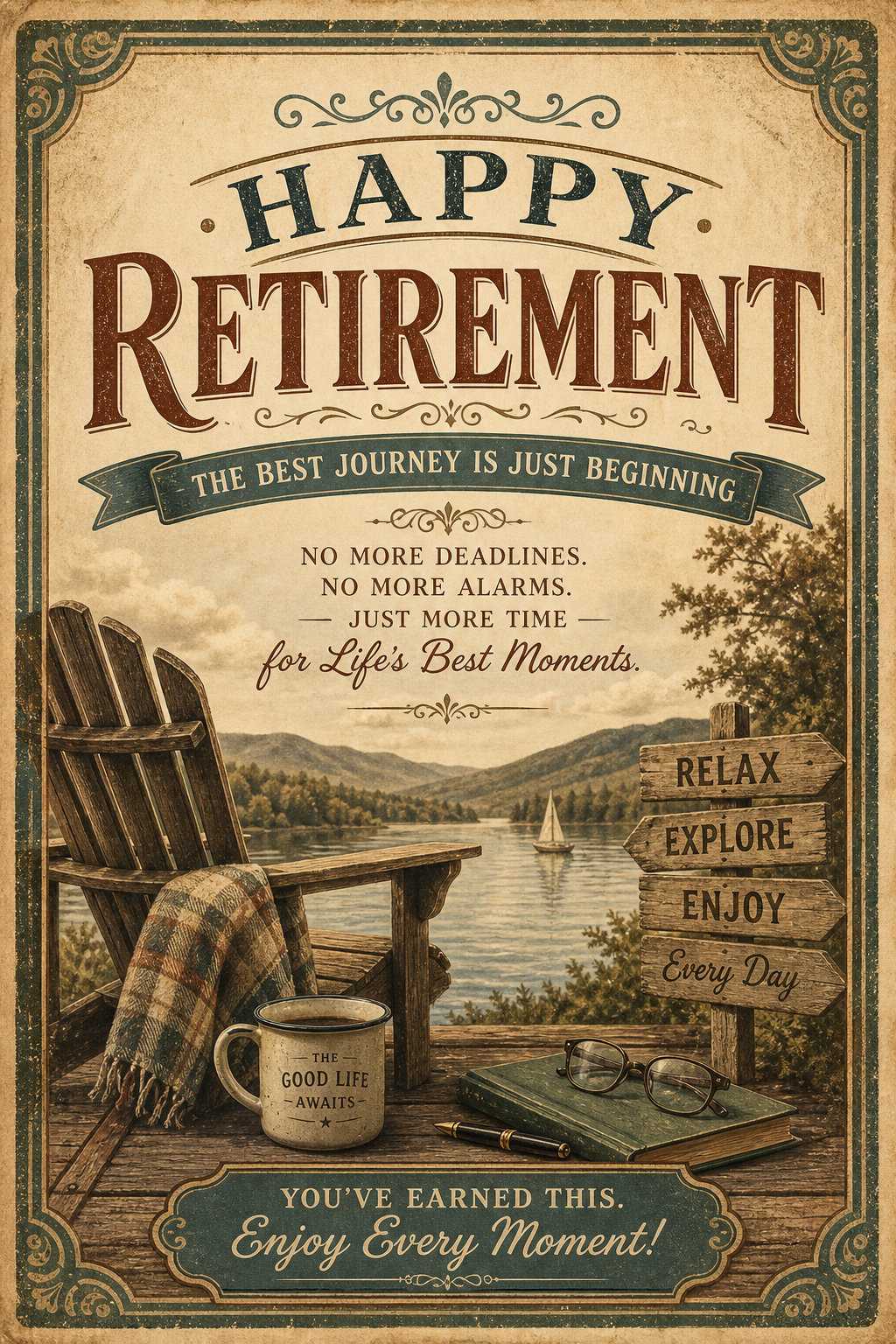 Happy Retirement Card — vintage style card design