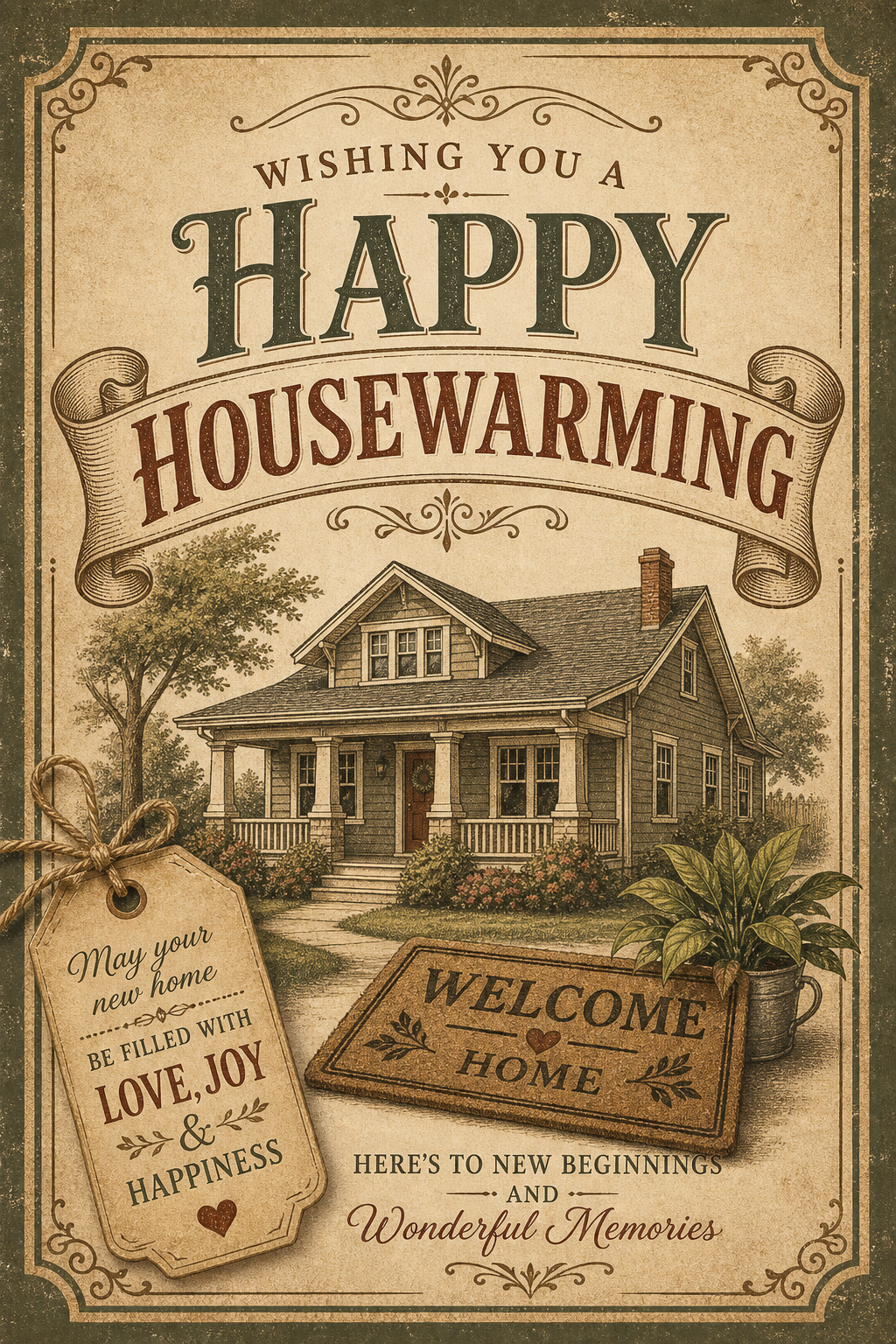Housewarming Card — vintage style card design