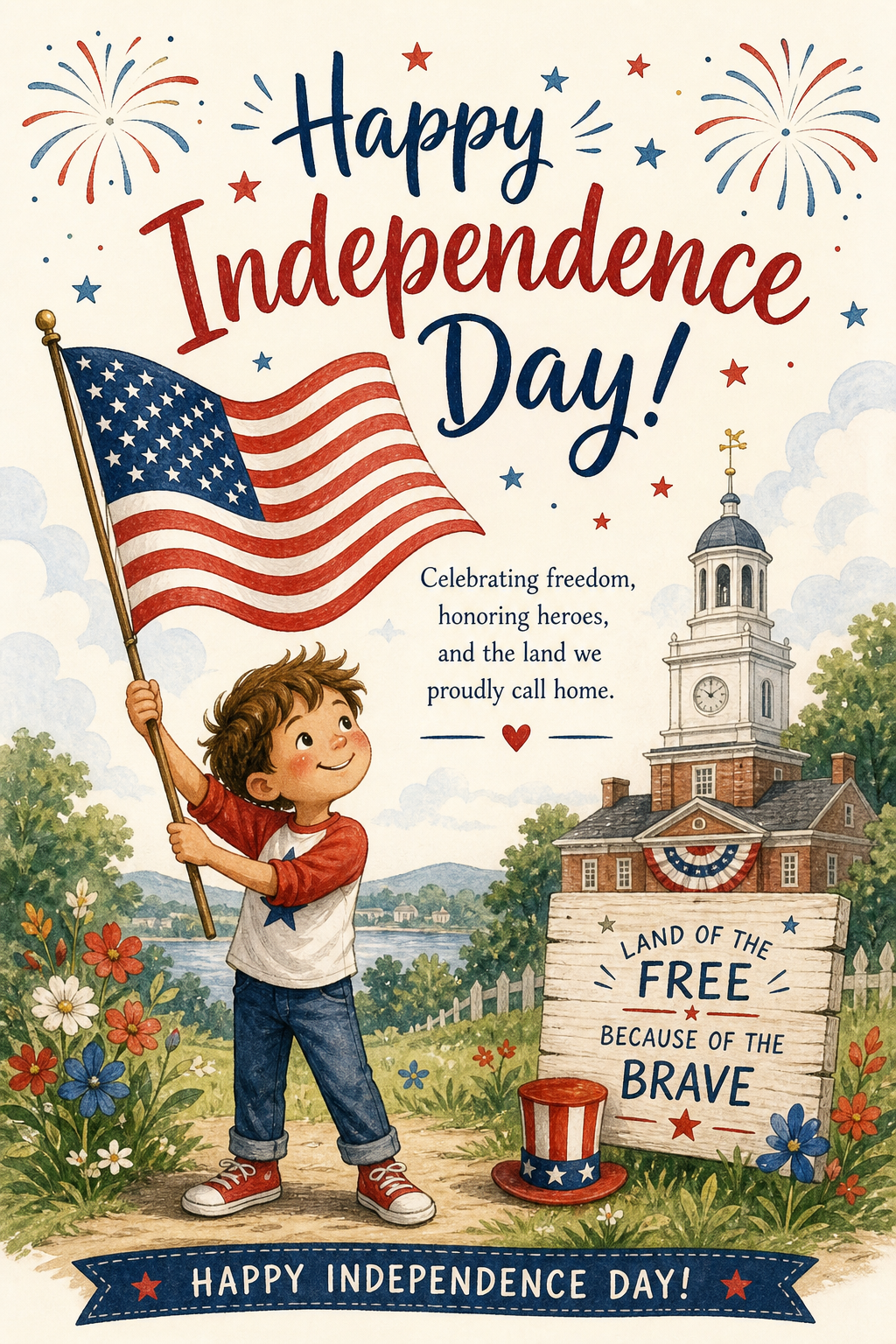 Independence Day Card — illustration style card design