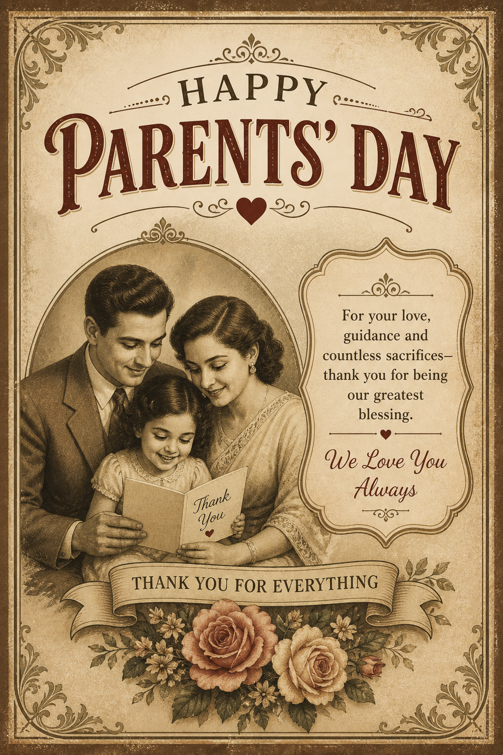 Parents' Day Card — vintage style card design