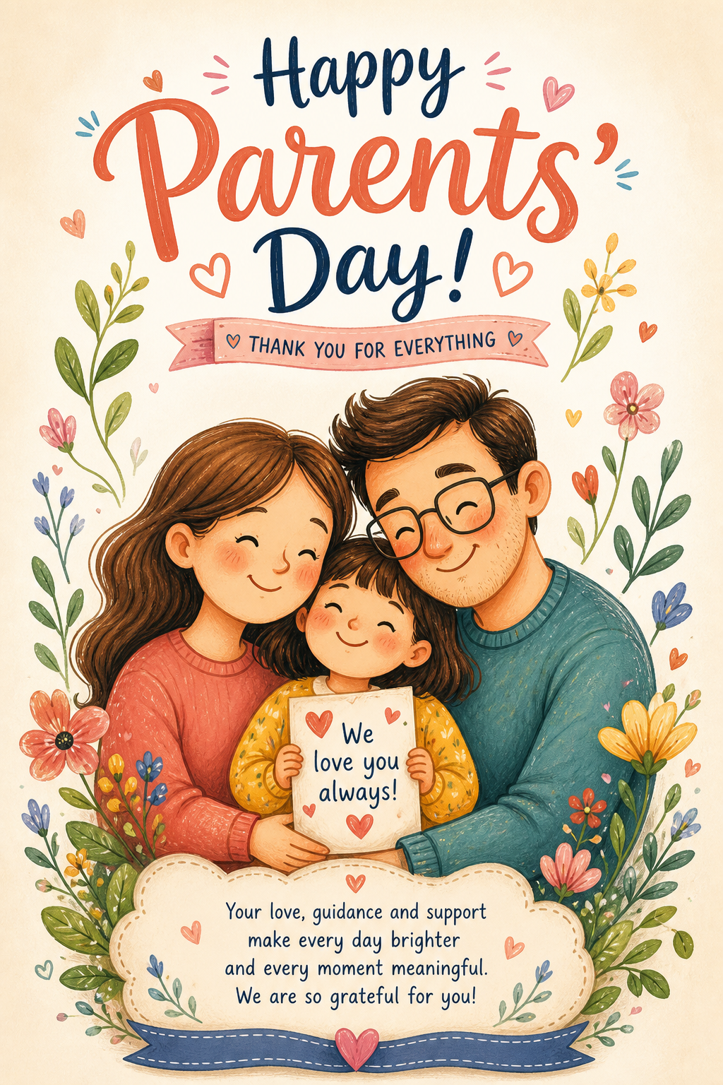 Parents' Day Card — illustration style card design
