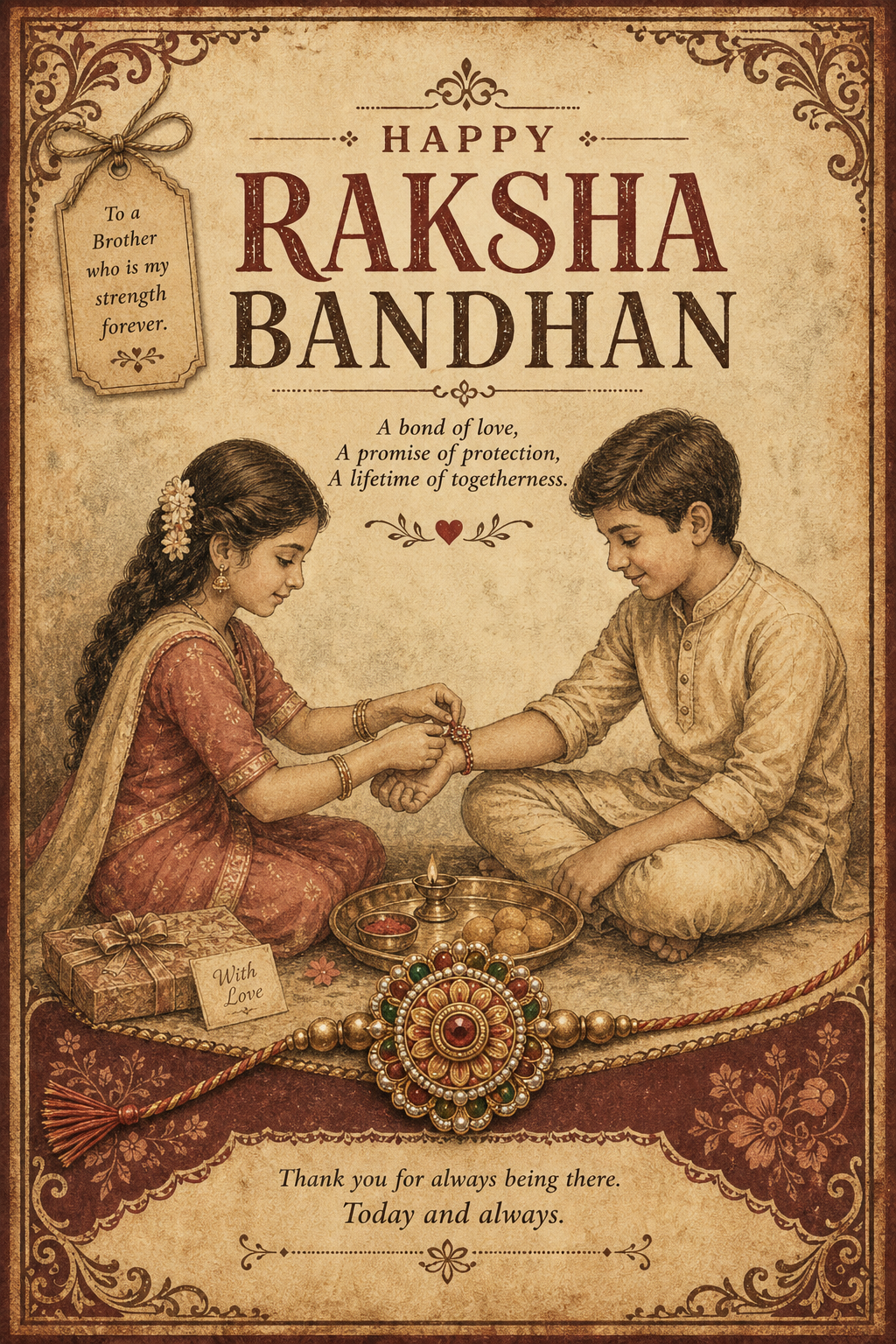 Raksha Bandhan Card — vintage style card design