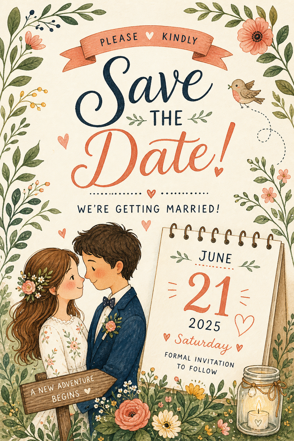 Save The Date Card — illustration style card design